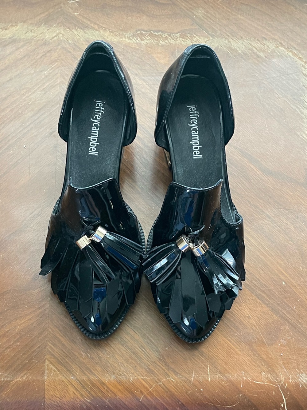 Jeffrey Campbell Black Patent Tassel Pearl Heel Loafers - Picture 2 of 10